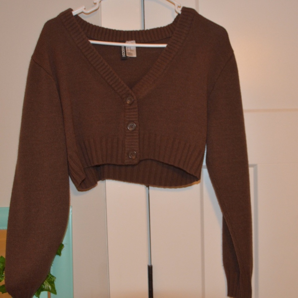 Brown Cropped Cardigan Sweater